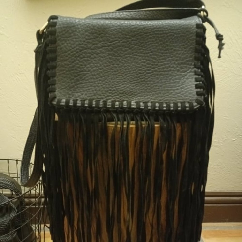 Women’s LD Faux Leather Black Fringe Boho Purse!